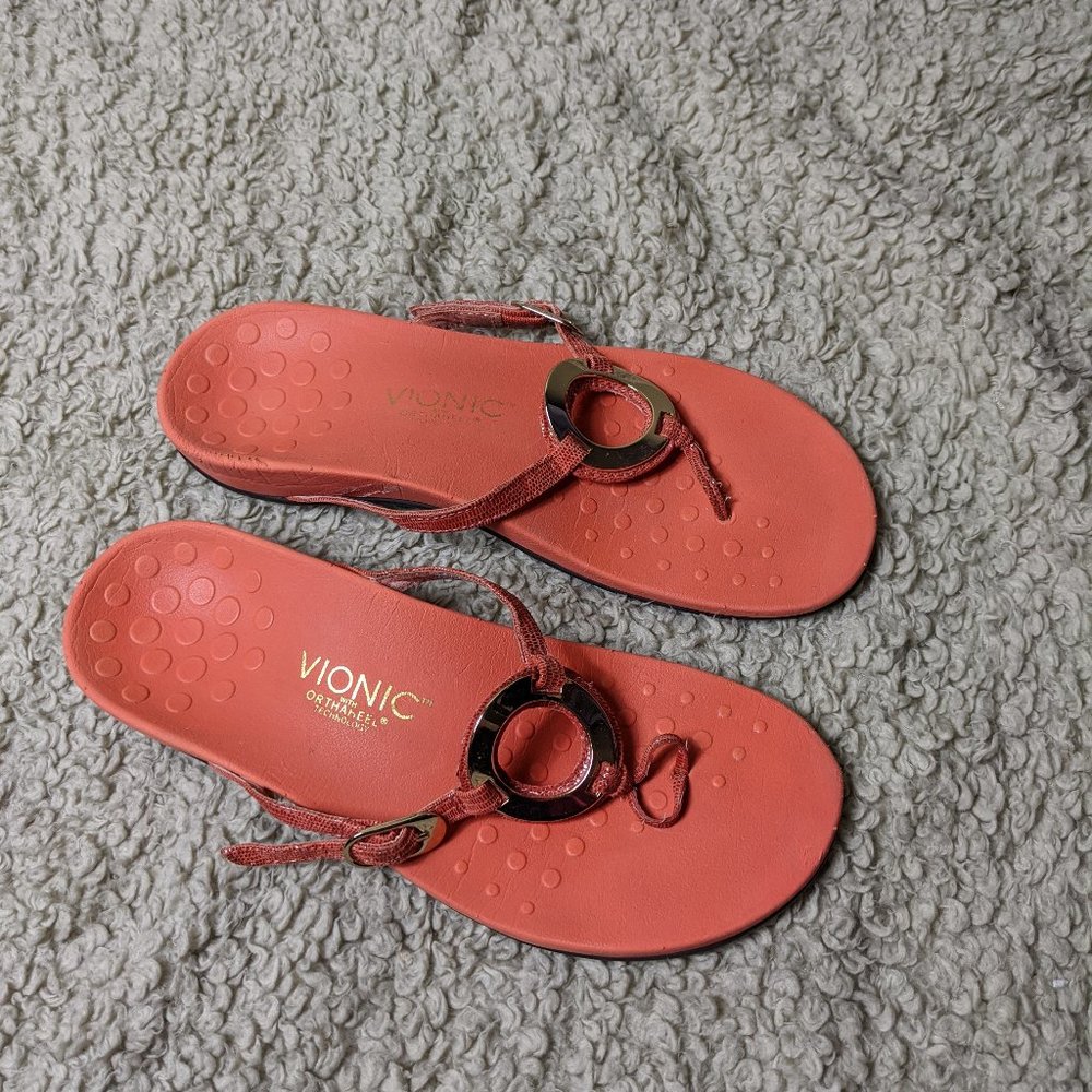Vionic Coral Red/Orange Ring Thong Sandals